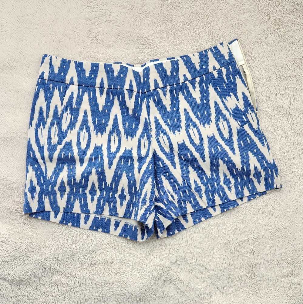 J.Crew - Women's Blue/White Ikat Print Chino Flat Front Twill Shorts Size 10